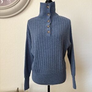 Summersalt Coziest Cashmere Wool Sweater M Knit Top Shirt Half Button Toffee